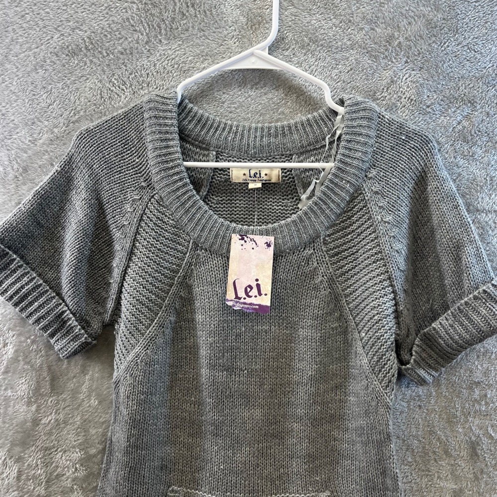 LEI Gray Short Sleeve Chunky Knit Tunic Sweater Junior‎ M NWT 2010s Y2K Grunge